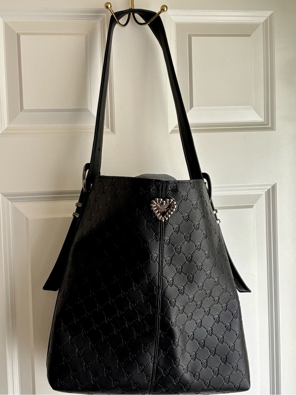 Betsey Johnson Black Shoulder Bag with Heart Jewel Accent